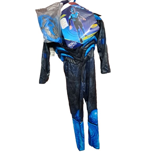 DC Blue Beetle Halloween Costume Medium 8 Kids Jumpsuit Mask Comic Book Hero - Picture 14 of 14